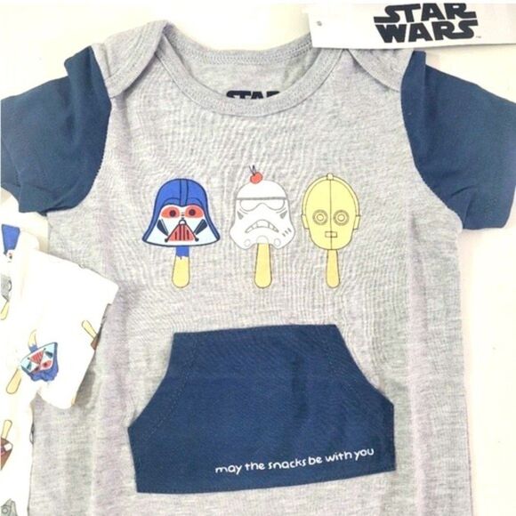 Star Wars Baby Bodysuit & Romper 2pc Set 6-9M Adorable by Happy Threads New! - Picture 2 of 12